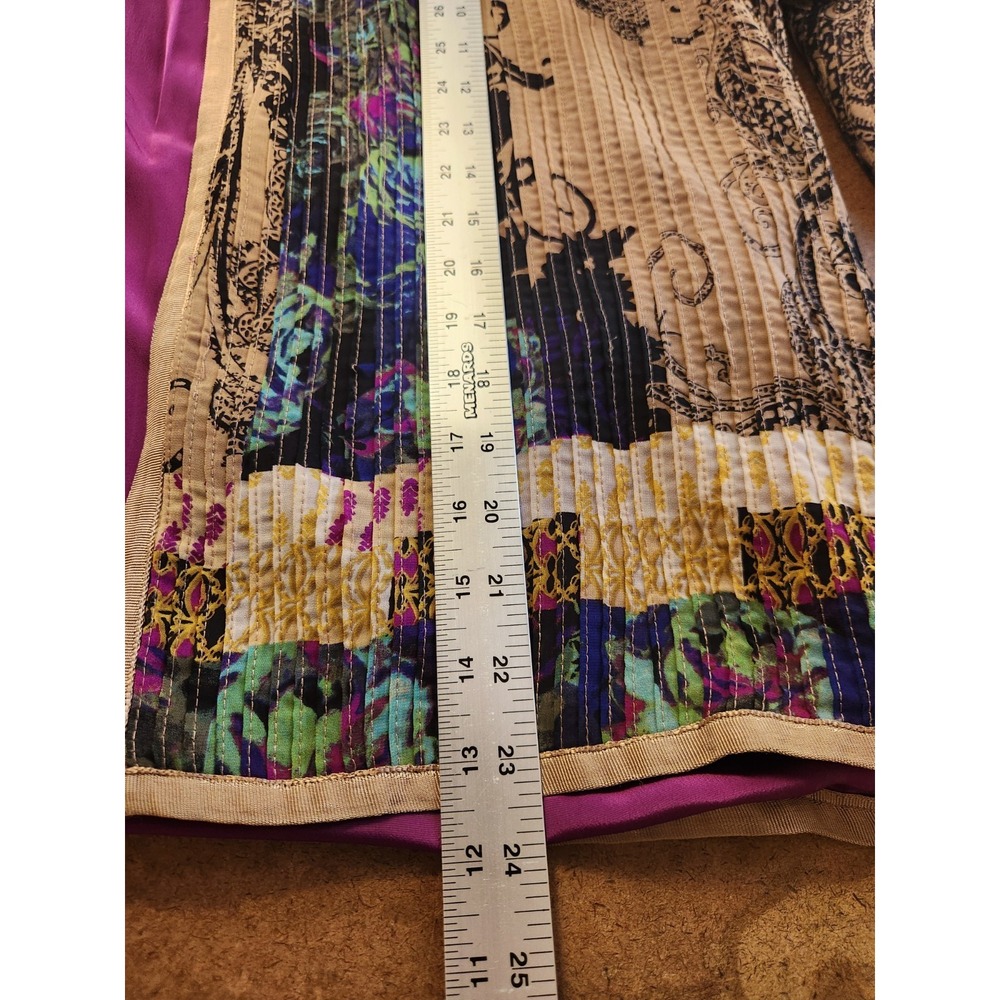 Boho Floral‎ Pleated Cardigan Large Muticolor Abstract Artsy Open Front Jacket - Picture 13 of 16